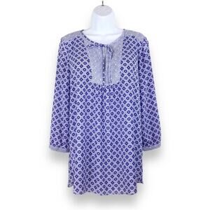 NYDJ Blue & White Diamond Pattern Long Sleeve Tunic size M